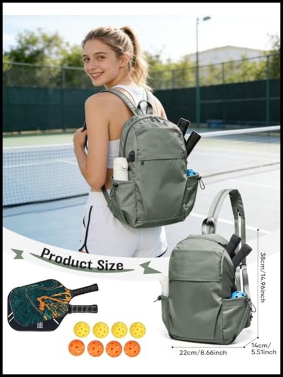 Large Pickleball Sling Bag Crossbody Backpack USB Port Water Resistant Nylon main image 4